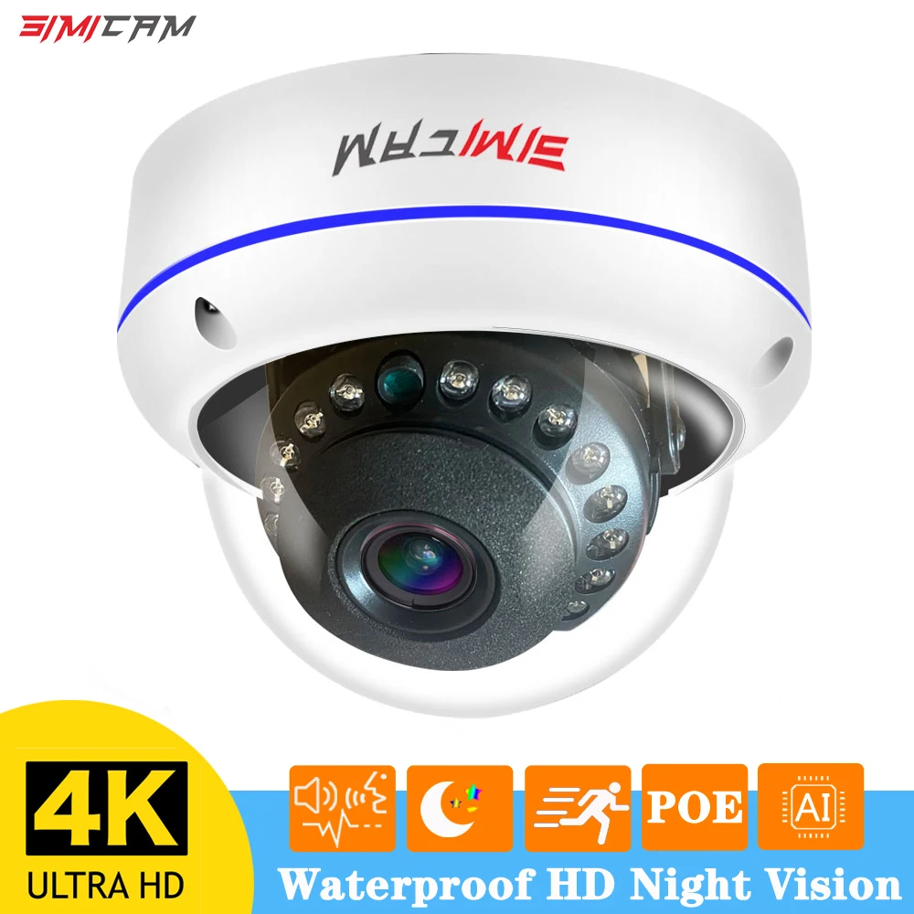4K 8MP PoE IP Security Camera CCTV Video Surveillance Dome 4MP 5MP Metal Shell Onvif H265 Human IR Night Vision Audio NVR Camera