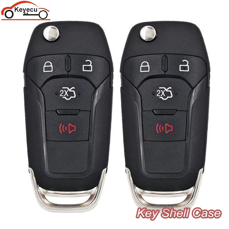 

KEYECU 2pcs 4 Button Flip Folding Car Key Shell Case for Ford Focus Fusion Mk2 Mk7 Explorer Ranger Uncut Blank HU101 Blade