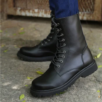 

2019 Men Boots High Top Men Shoes Plus Size 38-48 Chaussure Homme Spring Autumn Classic Leather Motorcycle Boots Lace Up