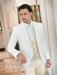 Пользовательские цвета слоновой кости бежевые свадебные костюмы для мужчин пиджак жениха Slim Fit 3 шт стиль жениха смокинг для выпускного