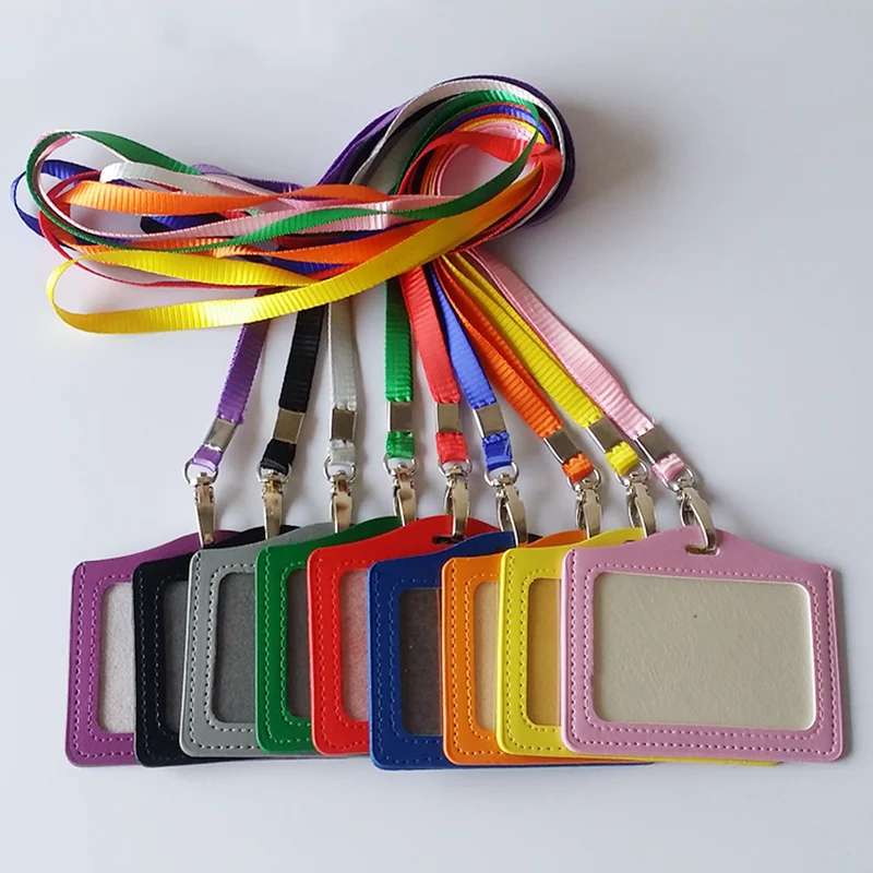PU Leather Name Credit Card Holder Neck Strap with Lanyard Badge Staff ID Bus Holders | Канцтовары для офиса и дома