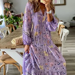 Vestido largo bohemio elegante para mujer, ropa Floral Hippie, Maxi con cuerda, novedad de 2021