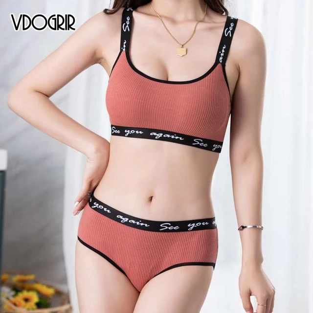 2pcs Seamless Padded Bra Panties Set Sport Crop Top Lingerie Underwear For  Women