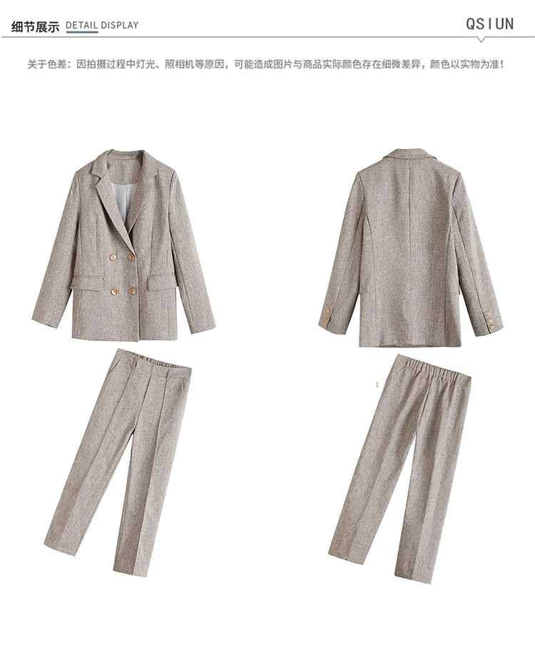 Офисный официальный для женщин маленький костюм комплект корейский комплект из двух предметов женский винтажный двойной Breated Блейзер Куртка Eleastic Талия прямые брюки