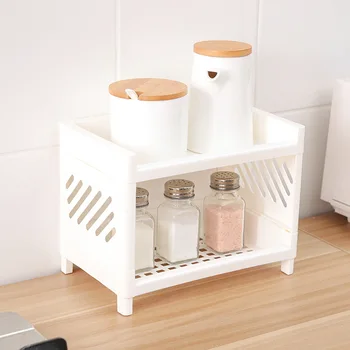 

Sakura color double-layer mini kitchen rack storage ordered toilet finishing rack bathroom storage rack environmental protection