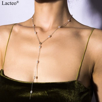 

Lacteo Bohemian Imitation Pearl Choker Necklaces Collar Simple Minimalist Long Chain Necklace for Women Accessories Jewelry Gift