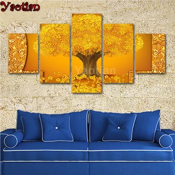 

Money tree 5 pieces diamond embroidery full round 3d diy diamond painting mosaic cross stitch kit home decor painting ,