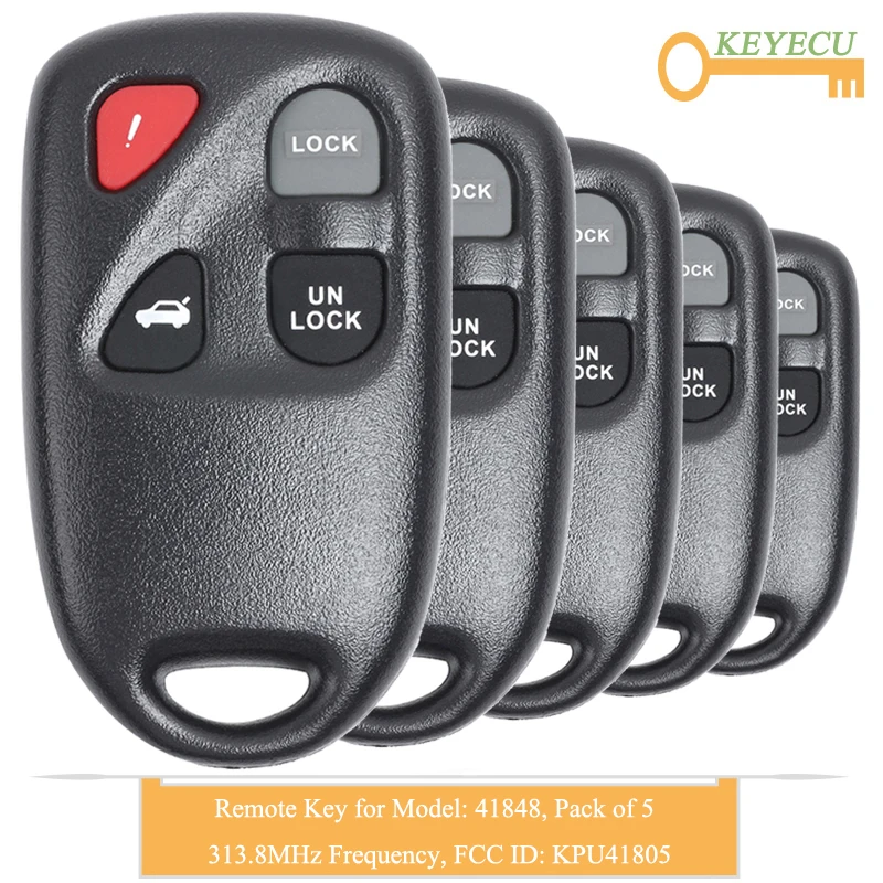 KEYECU 5 шт. Автозапуск дистанционного ключа автомобиля для Mazda RX-8 2004 2005 2006 2007 2008, брелок 4 пуговицы-FCC, аддитивного цветового пространства(ID: KPU41805 Модель: 41848