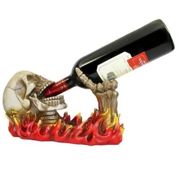 

Flaming Skeleton Skull Figurine Wine Bottle Holder Evil Skull Rising From Flames Wine Bottle Holder Statue Blazing Skull N Bones