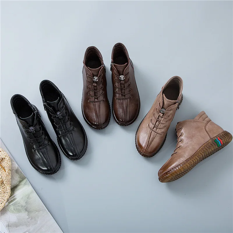 

2019 Autumn & Winter New Style Soft-Sole Women's Boots Full-grain Leather Short Boots Casual Warm Martin Boots Origional Handmad