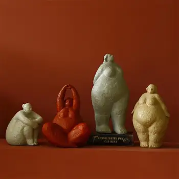 

1pc Resin Fat Woman Statue Creative Abstract Figure Sculpture Decorative Household Art Craft Figurine