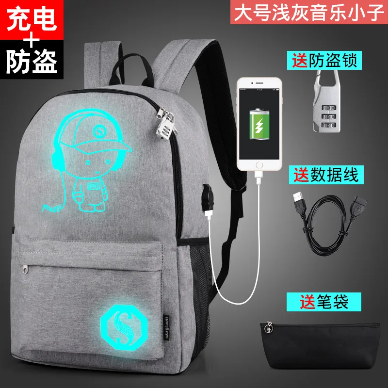 L USB Anti-theft-2 Школьная сумка с изображением обезьяны D Luffy для подростков, Светящийся рюкзак для девочек, USB зарядное устройство, Мультяшные дорожные повседневные сумки на плечо для ноутбука - Цвет: L USB Anti-theft-2