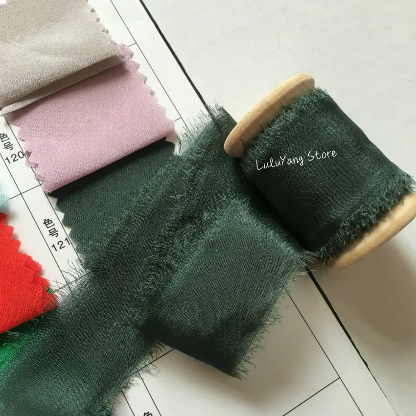 121 blackish green 25 50 мм чистый шелк потрепанная лента для свадебных букетов приглашение шифон тафта фон Декор плоские прозрачные ленточки ручной работы - Цвет: 121 blackish green