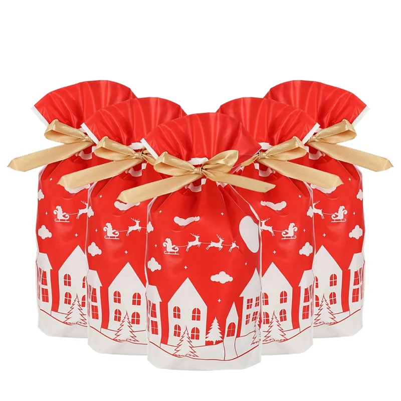 Merry Christmas Candy Bag Drawstring Bags Silk Ribbon For Birthday Wedding Party Decora Kids Gift Wrapping Supplies