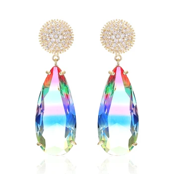 

Gradient Color Large Water Drop Tourmaline Earrings For Women Gold Plating AAA Cubic Zircon Fancy Dangle Earrings VERY GIRL