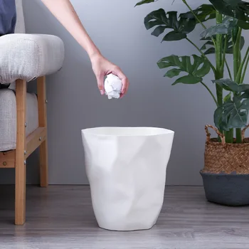 

Wrinkled Refuse Bin Household Kitchen Toilet Clean Creative Modern Simple Style 9L Solid Color Plastic Uncovered Rubbish Trash