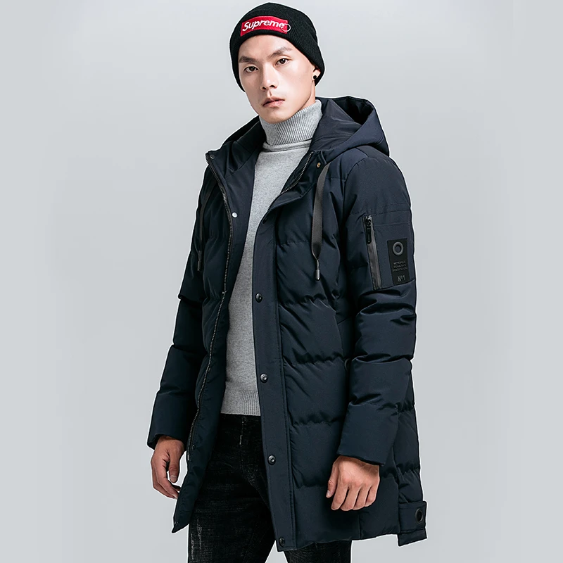 Winter Jackets Men Hooded Long Coat Black Parka Thick Keep Warm Windproof Outerwear Casual Mens Clothes Puffer Jackets Plus Size - Цвет: Синий