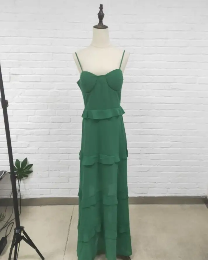 Летнее платье в стиле бохо, сексуальное платье с открытыми плечами, вечерние Пляжное платье Повседневное Спагетти ремень Длинные платья Сплошной Для женщин многослойное Макси платья Vestido - Color: Green