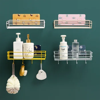

Wall Shelf Bathroom Organizer Bathroom Iron Shelfs, Toilet, Washroom Table, Non Perforated Wall Mounted Storage Rack Hook
