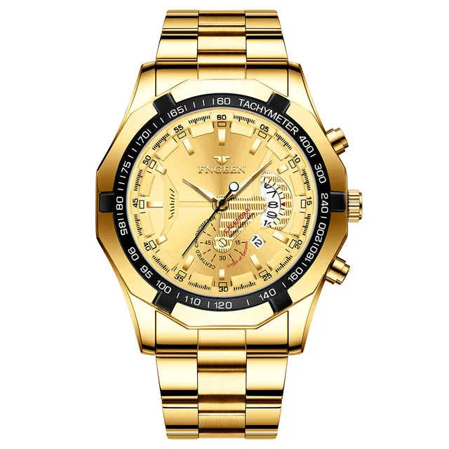 FNGEEN Luxury Men's Watches Stainless Steel Band Fashion Waterproof Quartz Watch For Man Calendar Male Clock Reloj Hombre S001 s001-2