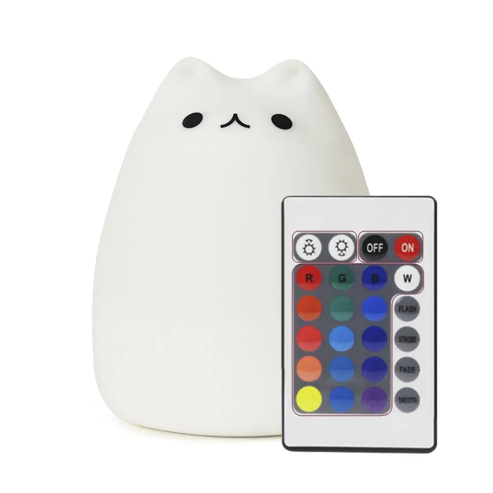 

USB LED Light Cute Kitten Night Light Soft Silicone Cartoon Breathing 7 Colors Changing with Remote Control LED Lamp 2 Pattern