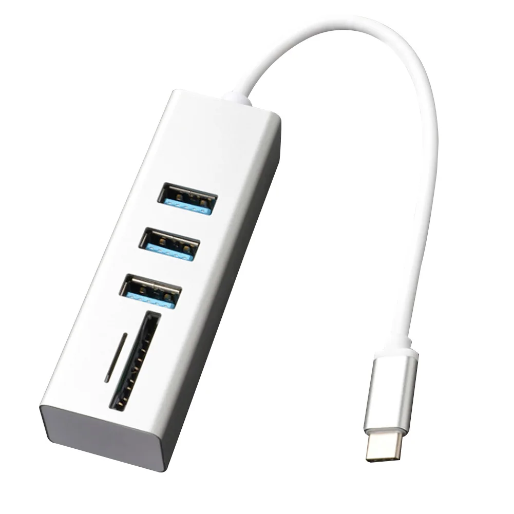 

3 Ports Adapter USB Hub Type C Combo LED Light All In One Portable Multifunctional TF Card Reader For SD High Speed