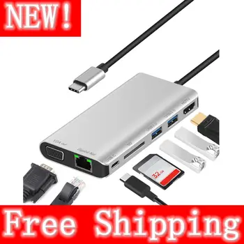 

Type-C Multi-function Dock Station with USB3.0x2/SDx1 Card+HDMI/VGA+JACK 3.5+RJ45+Type-c(PD) port