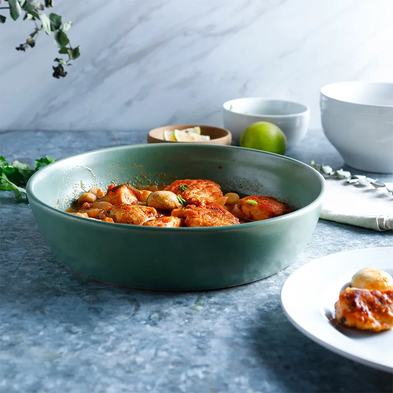 

Creative Matt Green Ceramic Tray 10-Inch Ceramic Soup Plate Restaurant Seafood Large Plate Circle Plates Foreign Trade