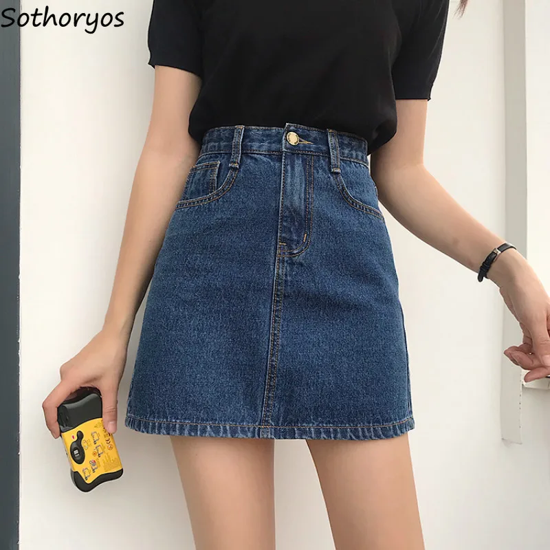 

Skirts Women Elegant All-match Simple Ulzzang Kawaii Spring Summer Korean Style Solid A-Line Harajuku Casual Denim Mini Skirt
