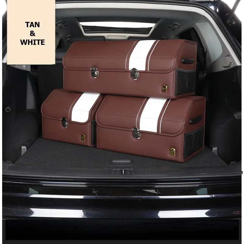PU Leather Car Trunk Storage Organizer Box, Rear Racks Accessories for Stowing Tidying Foldable