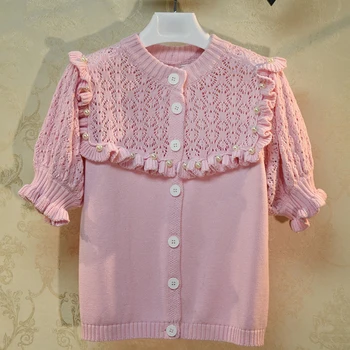 

HIGH STREET Newest Fashion 2020 Designer Blouse Women's Stand Collar puff sleeve Ruffles knitting Cotton Top