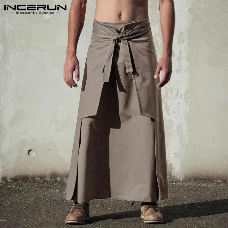 INCERUN Мода Kilt Самурайские брюки для мужчин s длинные юбки боевые искусства стиль Kendo юбки для мужчин сплошной Ретро Военная одежда