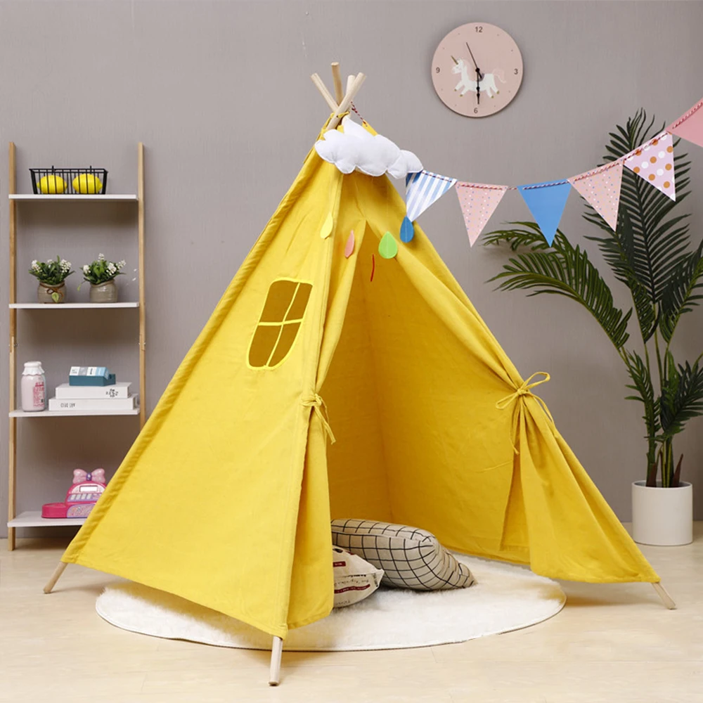 Kids Tent Play Tent Portable Folding Indoor Children's Wigwam Canvas Original Triangle Tipi Game House With Mat Outgoing Toys