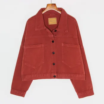 

Spring Autumn Oversized Loose Vintage Short Denim Jacket Women Big Pocket Jeans Jacket Basic Coat Long sleeve Outerwear Female