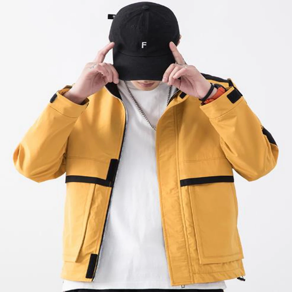 color same as pictur Autumn jacket men spring jackets mens solid color street Hip-hop style coat newest yellow fashion clothes red lapel latest - Color: color same as pictur