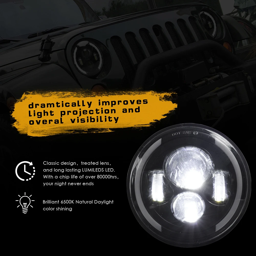 Фары дальнего и ближнего света светодиодсветодиодный 2x7 дюймов для Jeep Wrangler JK TJ CJ