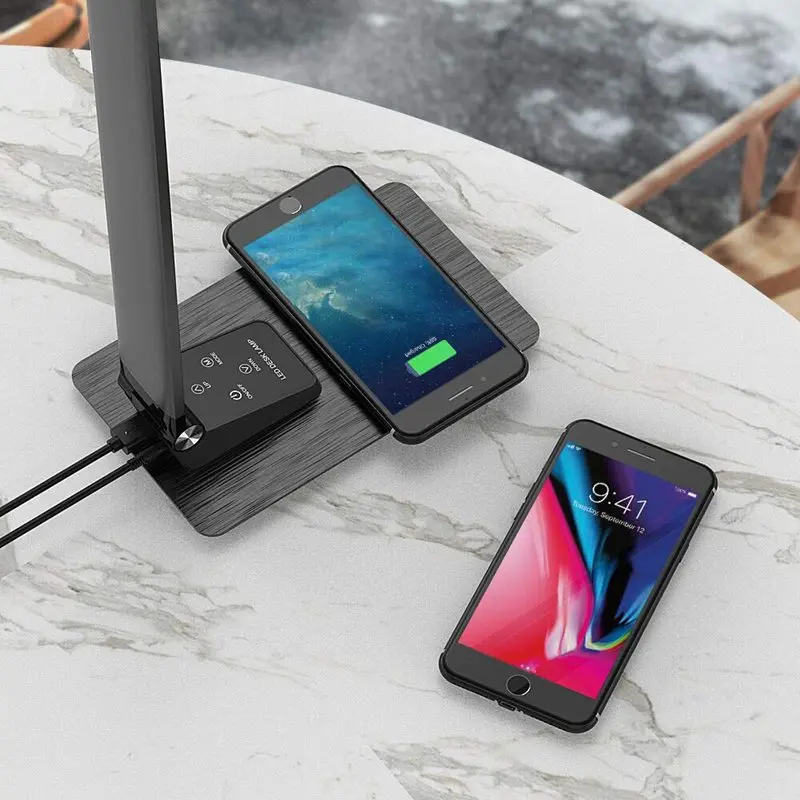 Настольная лампа с usb-портом для зарядки, Беспроводная зарядка, 3 режима освещения, контроль яркости 5,7 Вт черная клавиша, подходит для Offi