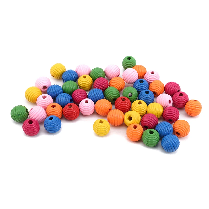 50Pcs/Pack Round Wooden Beads Multicolor Spacer Wood Beads For Jewelry Making Baby Rattle Pacifier Beads Findings