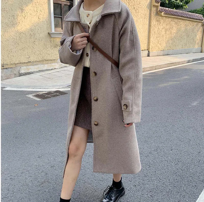 Женское шикарное шерстяное Кашемировое Пальто однобортное пальто тонкая куртка Длинные парки