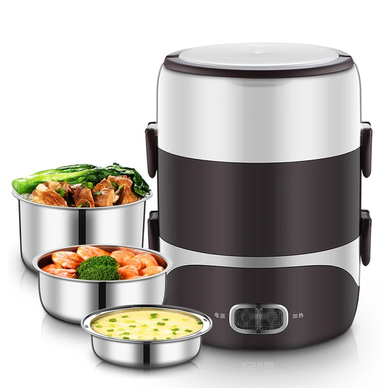 

220V Automatic Thermal Heating Portable Lunch Box Stainless Steel Home School Electric Rice Cooker Food Warmer Container Large