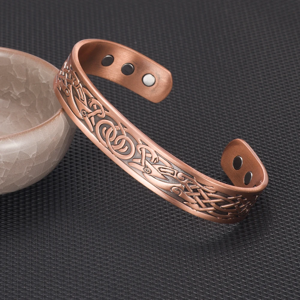 Viking Чистый медный браслет для мужчин энергетический Магнитный Регулируемый