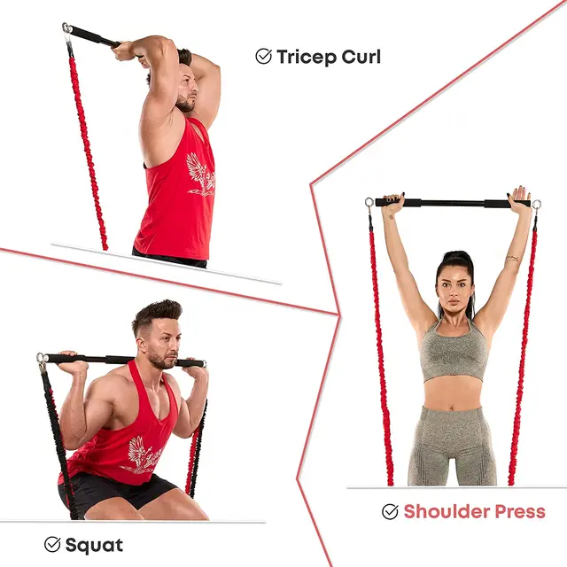 Workout Bar Fits All Resistance Bands with Clip Portable Resistance Bands Exercise Bar for Fitness Home Gym Workout Full Body 5