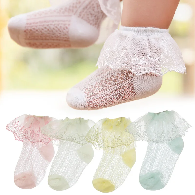 Calcetines de encaje Retro con volantes para niños y niñas, medias de malla de princesa, calcetín de algodón corto, blanco, para baile escolar