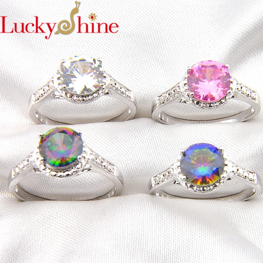 

Luckyshine Wedding Jewelry For Women Rings Silver colorful Creative Fashion Round Rings Jewelry Zircon Rings