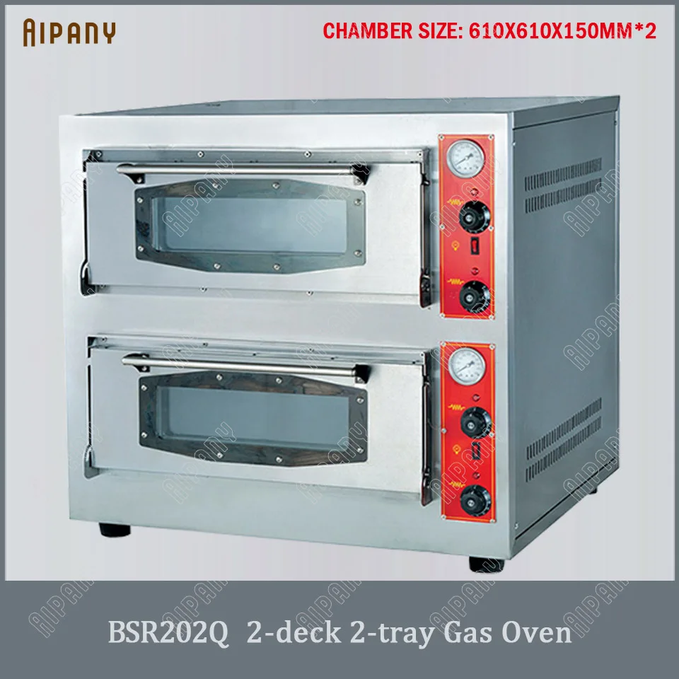 BSR101Q/BSR202Q газовая печь для пиццы 1-deck/2-хлебопечка с огненным камнем Таймер Температура торта Хлеб Коммерческая печь для пиццы - Цвет: BSR202Q-Double Deck