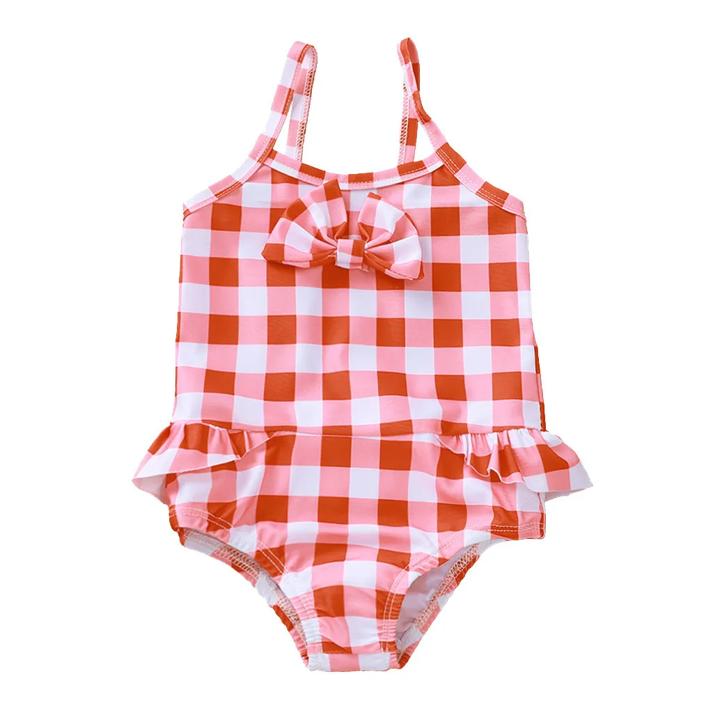 

New fashion Toddler Baby Girls Beachwear Cute bow Ruffle Plaid Print Swimsuit Jumpsuit Swimwear Bathing Suit L1212