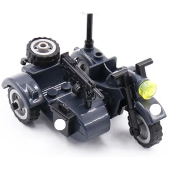 

Military Motorcycle with Flag Tricycle Three Wheels Black WW2 Chicken Dinner Accessroeis Toys For Children Military Weapon Kits