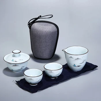 

Chinese Kung Fu Tea Set Ceramic Portable Teapot Set Travel Gaiwan Tea Cups of Tea Ceremony Teacup Fine Gift With Travel Bag