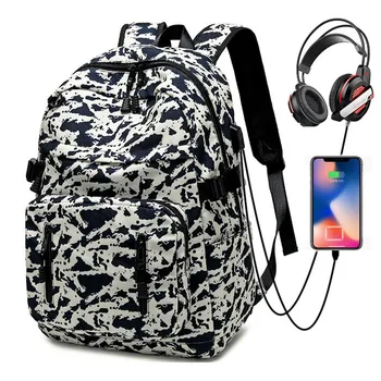 

Fashion Camo Printed Men Backpack School Bags Large Capacity USB Charge Laptop Backpack Travel Rucksack for Teenagers Boys New