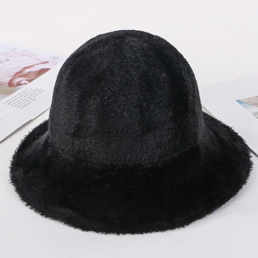 COKK бархатное ведро шляпа Для женщин ботинки в рыбацком стиле Кепки утолщенная теплая Корейская шапка женская однотонная Цвет зимняя шапка, мужские и женские бейсбольные кепки - Цвет: Black